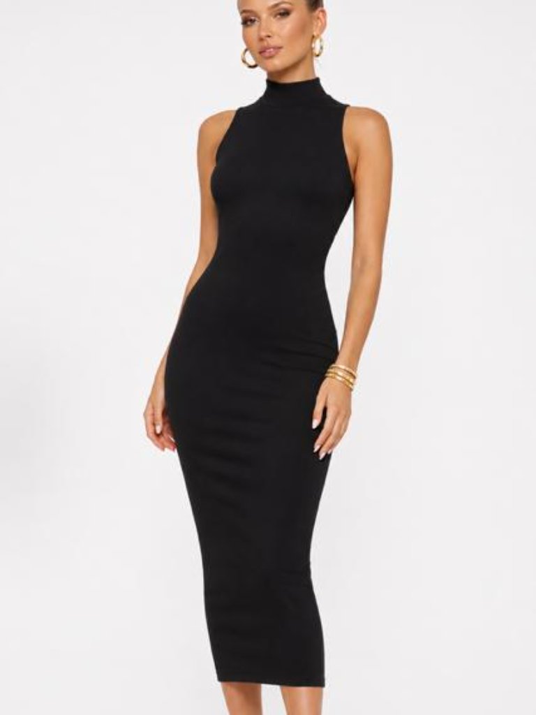 * Fashion Nova Women's Black Ribbed Sleeveless Midi Dress - Size S